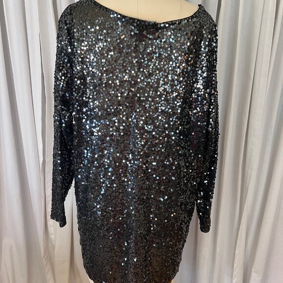 Donna Karan Black Mesh Sequin Tunic Mini Dress - Picture 1 of 4